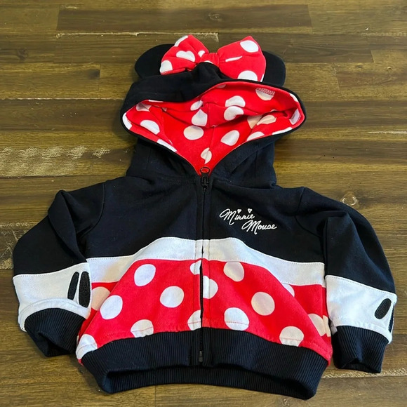 Disney Other - Disney Disneyland Minnie Mouse Bow Sweater Zip Jacker Hooded Baby 3 months